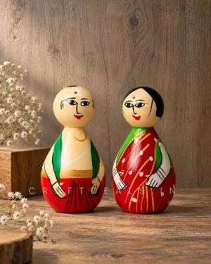 Alternative view of Channapatna Doll – Indian Pandit Couple Set of 2