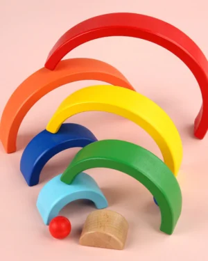 Wooden Rainbow Stacking Toys - Montessori-inspired colorful building blocks for kids