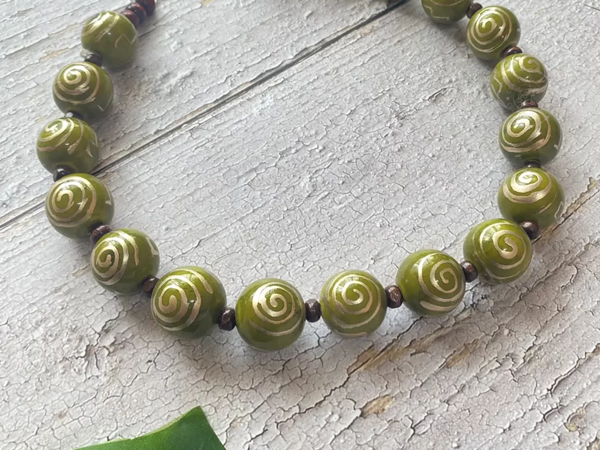 Olive Green Designer Necklace with Earrings | Exotic India Art