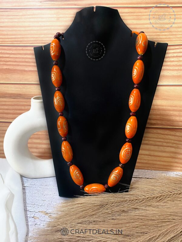 Handcrafted Oval Wooden Beads Premium Necklace | Harmless Organic Dye Colors (Black, Orange, Green) Cruelty Free, Responsible Fashion - Image 2