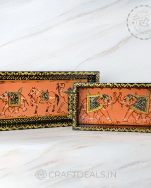 Wooden Tray with Hand-Painted Traditional Designs (Pack of 2)