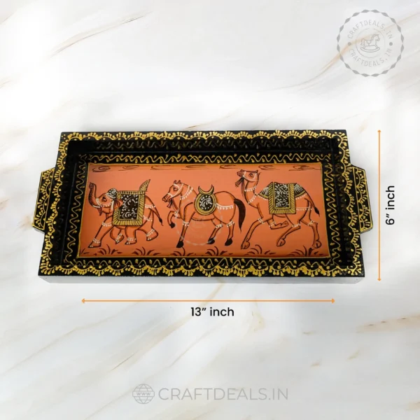 Wooden Tray with Hand-Painted Traditional Designs (Pack of 2) - Image 2