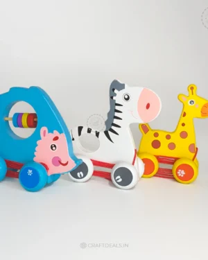 Kids Wooden Animals Pull Along Cartoon Toys  (Pack Of 3)