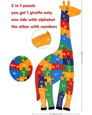 Wooden Giraffe Puzzle  3D | 26 Letter Alphabet and 123 Number