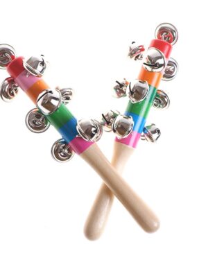 Multi color Baby Rattles Wooden Bell New Born Baby JhunjhunaToy | Ringing Infant Toys (Pack of 2)