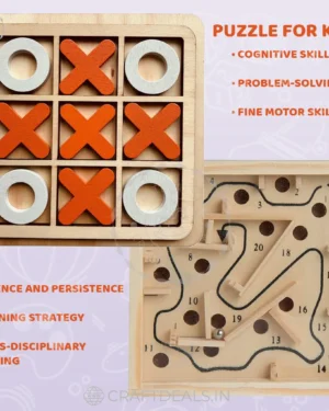 Wooden XOXO Puzzle and Maze Puzzle Board (Pack of 2)