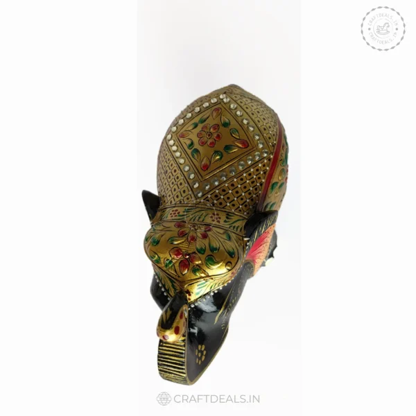 Premium Decor Wooden Black and Gold Royal Trunk Up Elephant Figurine Indian Handcrafted Artistic Beauty (6 inch) - Image 3