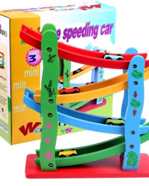Four-Level Track Racing Odyssey: Wooden Car Ramp for Toddlers Toy Set