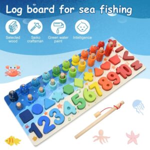 Preschool Math Playset: Wooden Toy Kit with Magnetic Fishing, Shape Sorting, and Number Puzzles (Ages 3-5)