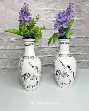 Craftdeals Hand Painted Warli White Vase