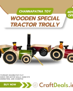 Channapatna Toy Wooden Special Tractor Trolly Pull Along(1 Pc)
