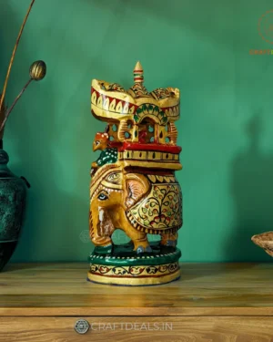 Alternative view of Royal Mysore Wooden Elephant Ambari – Hand Painted Decor