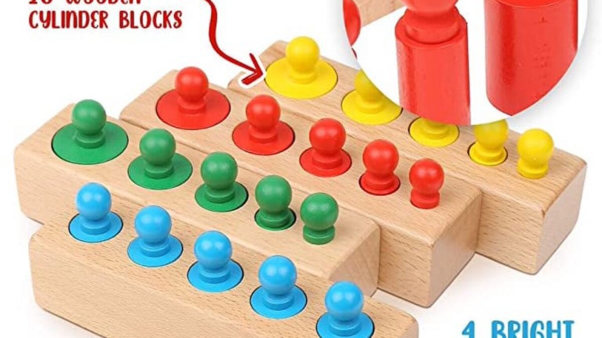 Educational Wooden Cylinder Socket Set for Kids- Quality Montessori  Learning Blocks