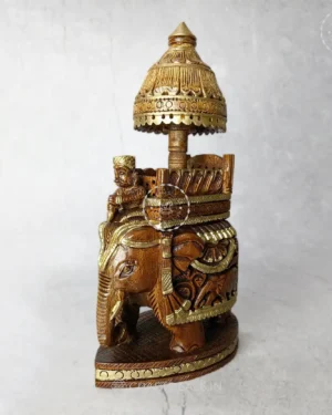 Regal Brown and Golden Elephant-Ambari Sculpture: Handcrafted Elegance