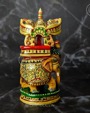 Royal-Mysore-Elephant-Ambari-5-Inch-Wooden-Handcraft-Cultural-Heritage-Decor