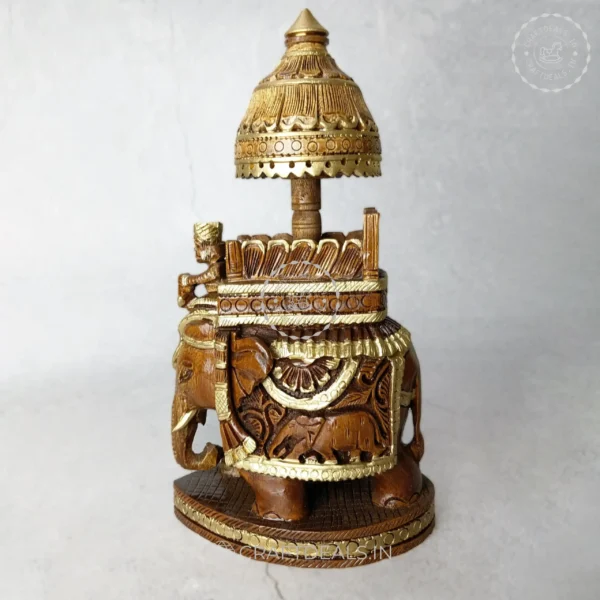 Regal Brown and Golden Elephant-Ambari Sculpture: Handcrafted Elegance - Image 3