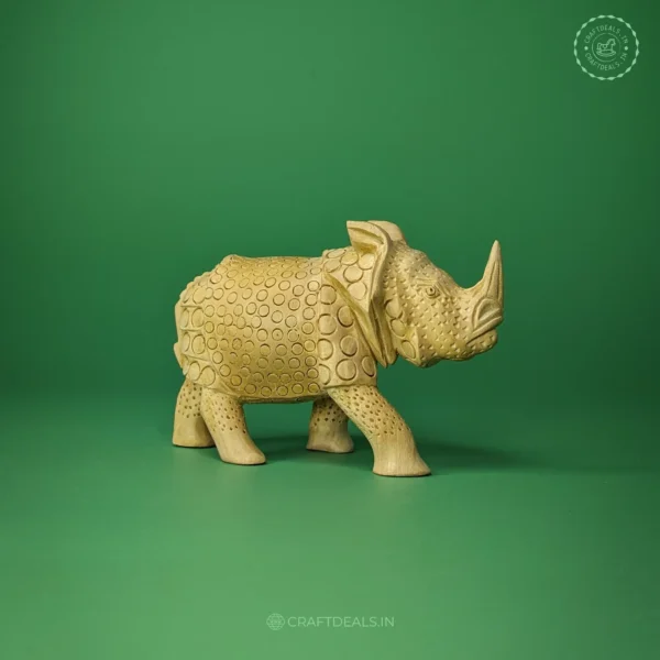 Handcrafted Wooden Rhino Décor - Indian Artisan Craftsmanship