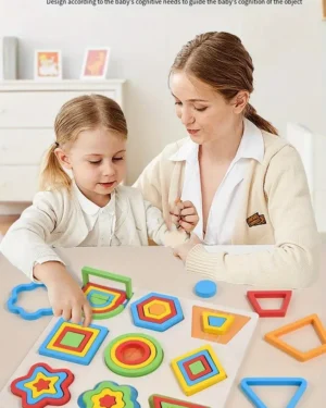 Wooden Puzzle 3D Colorful Geometric Shapes Learning (1 Board)