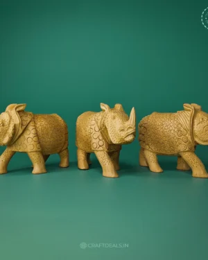 Handcrafted Wooden Rhino Décor - Indian Artisan Craftsmanship