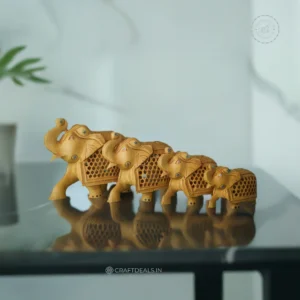 Buy Hand-Carved Wooden Jali Elephant with Intricately Sculpted Baby Elephant Inside (Set of 4)