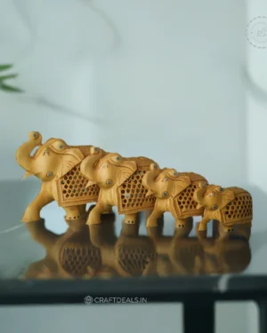 Buy Hand-Carved Wooden Jali Elephant with Intricately Sculpted Baby Elephant Inside (Set of 4)