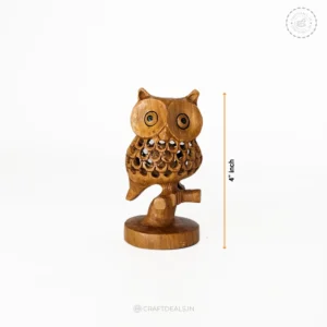 Handmade Wooden Owl Figurine with Intricate Carvings - CraftDeals