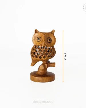 Handmade Wooden Owl Figurine with Intricate Carvings - CraftDeals