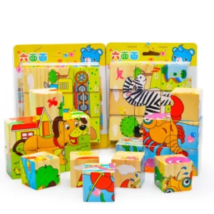 CraftDeals Wooden Block Toy - 3D Jigsaw Puzzle, 9 Pieces, 6 Faces - Early Educational Cube for Kids