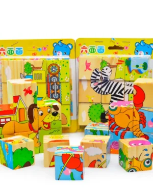 CraftDeals Wooden Block Toy - 3D Jigsaw Puzzle, 9 Pieces, 6 Faces - Early Educational Cube for Kids