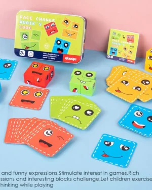 Wooden Emoticon Puzzle Cube for Kids - Educational Building Blocks