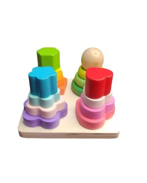 Montessori Shape Sorting & Stacking Toy: Develops Early Learning Skills. Four Columns & Colorful Shapes Encourage Sorting & Stacking Fun