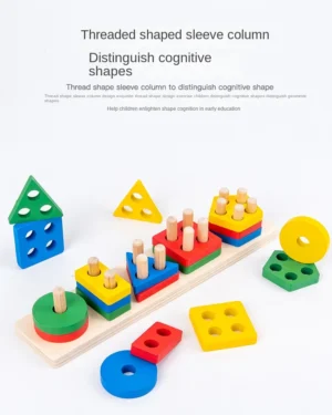 Wooden 5-Shape Stacking & Sorting Puzzle Toy: Shape, Sort, Stack & Learn!