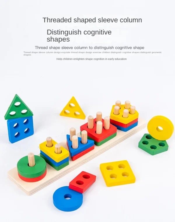 Wooden 5-Shape Stacking & Sorting Puzzle Toy: Shape, Sort, Stack & Learn!