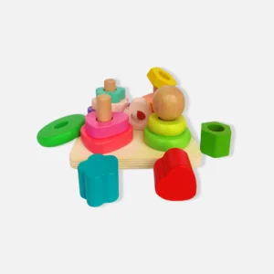 Montessori Shape Sorting & Stacking Toy: Develops Early Learning Skills. Four Columns & Colorful Shapes Encourage Sorting & Stacking Fun