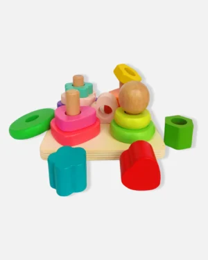 Montessori Shape Sorting & Stacking Toy: Develops Early Learning Skills. Four Columns & Colorful Shapes Encourage Sorting & Stacking Fun