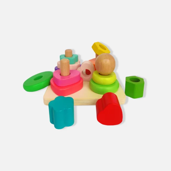 Montessori Shape Sorting & Stacking Toy: Develops Early Learning Skills. Four Columns & Colorful Shapes Encourage Sorting & Stacking Fun