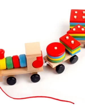Wooden Toys Shapes Stacker, Sorter Train Toy for Kids