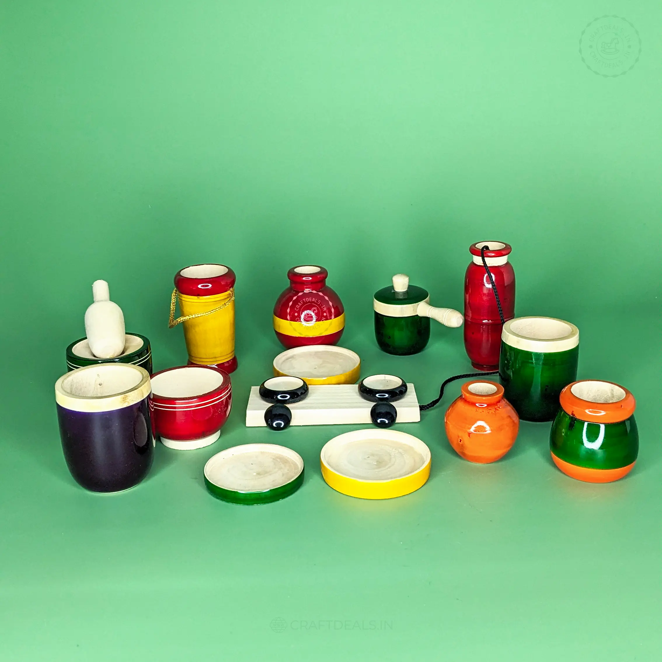 Wooden Kitchen Set for Kids (12+ Pieces) – Premium Channapatna Cooking Set