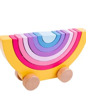 Wooden Rainbow Stacker Colorful 8-Stack With Wheels