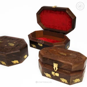 Handcrafted Wooden Jewelry Box Set of 3: Handcrafted wooden jewelry box set of 3, ideal for storing necklaces, earrings, and other accessories.