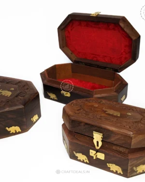 Handcrafted Wooden Jewelry Box Set of 3: Handcrafted wooden jewelry box set of 3, ideal for storing necklaces, earrings, and other accessories.