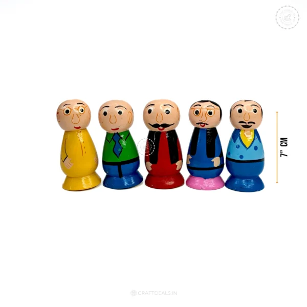 Channapatna Toys Motu Patlu Family Colorful Peg Dolls (5 pcs) - Image 2
