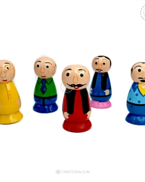 Channapatna Toys Motu Patlu Family Colorful Peg Dolls (5 pcs)