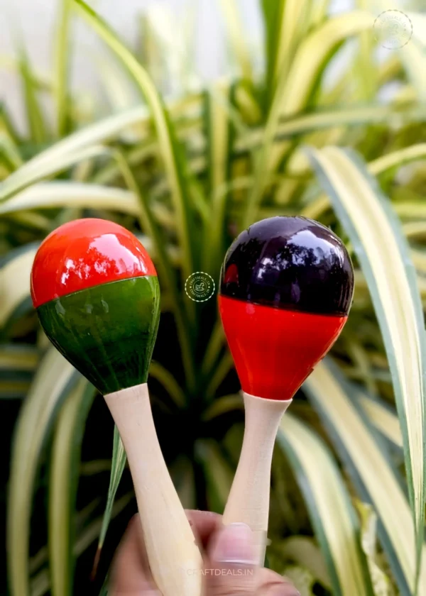 Channapatna Toys Wooden Maracas Rattle Set for Babies - Non-Toxic, Handcrafted Musical Toy (0-3 Years) - Colorful and Safe for Infants and Toddlers