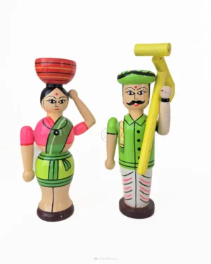 Channapatna Toys Wooden Doll Set: Farmer Couple