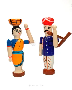 Channapatna Toys Farmer Doll Couple 8 Inch - Handcrafted Eco-Friendly Wooden Dolls With Traditional Attire. Perfect For Cultural Decor, Collectors, And Educational Gifts.