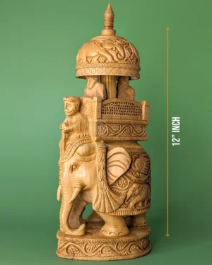 Royal Wooden Elephant Handcarved Shikari Ambari "12 inch