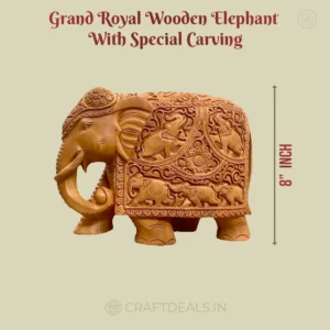 Majestic Heritage Wooden Elephant: Exquisite 8-Inch Hand-Carved Masterpiece. Premium Indian Handicraft, Natural Wood, Intricate Carving.