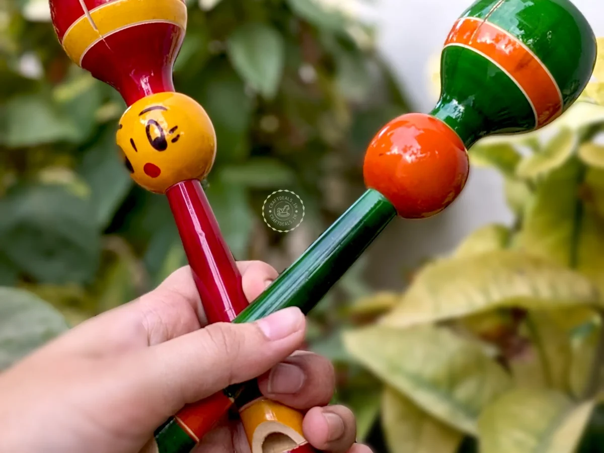 Channapatna Toys Wooden Tik Tik Rattles with Whistle (Pack of