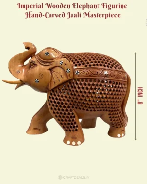 Imperial Wooden Elephant Figurine – "8 Inch Hand-Carved Jaali Masterpiece